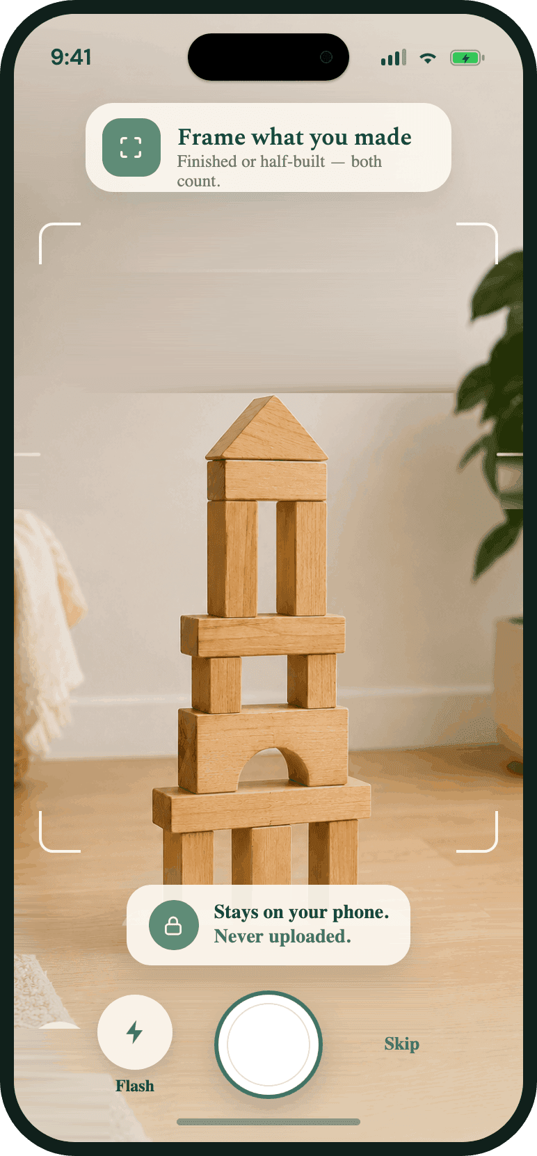 The Tendle capture screen framing a block tower